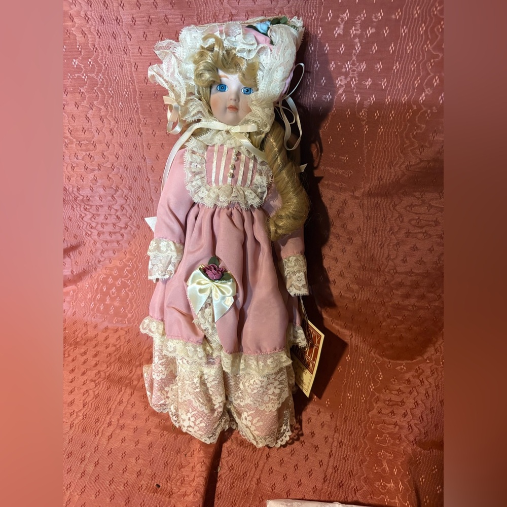 Porcelain Doll in Pink Lace Dress